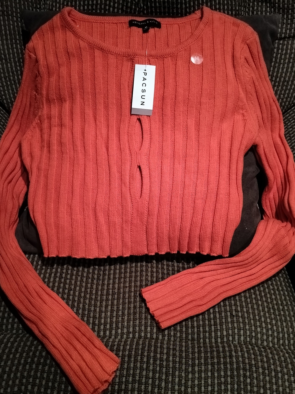 PacSun Kendall & KylieCoral Ribbed Knit Long-Sleeve Crop Sweater